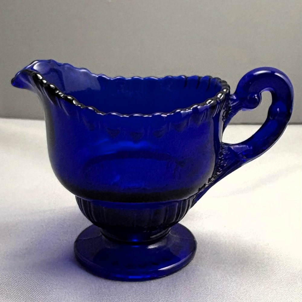 Vintage Cambridge Ritz Cobalt Gadroon Creamer Depression Glass Footed